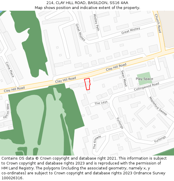 214, CLAY HILL ROAD, BASILDON, SS16 4AA: Location map and indicative extent of plot