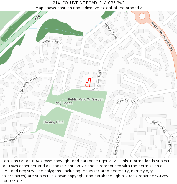 214, COLUMBINE ROAD, ELY, CB6 3WP: Location map and indicative extent of plot