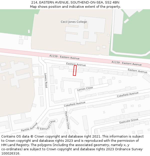 214, EASTERN AVENUE, SOUTHEND-ON-SEA, SS2 4BN: Location map and indicative extent of plot