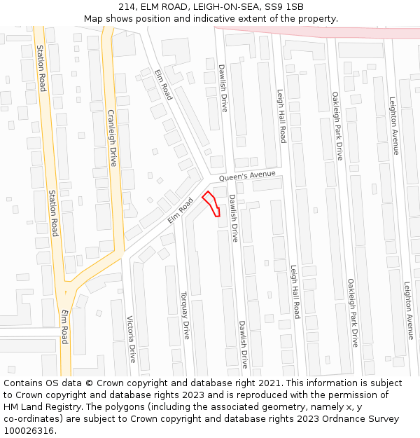 214, ELM ROAD, LEIGH-ON-SEA, SS9 1SB: Location map and indicative extent of plot