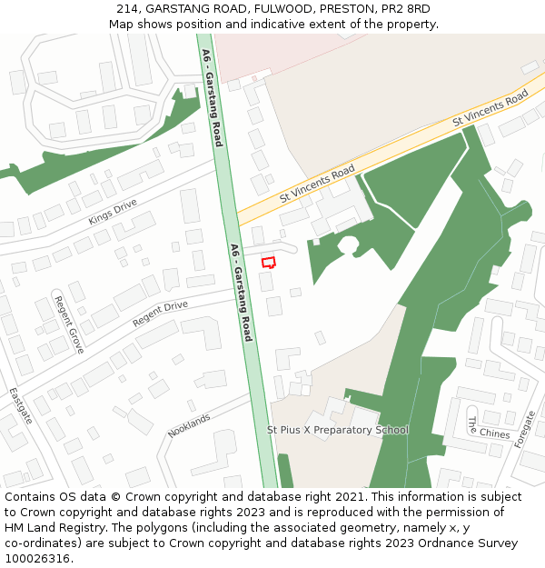 214, GARSTANG ROAD, FULWOOD, PRESTON, PR2 8RD: Location map and indicative extent of plot