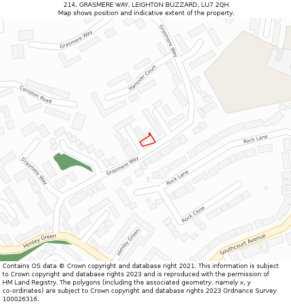 214, GRASMERE WAY, LEIGHTON BUZZARD, LU7 2QH: Location map and indicative extent of plot