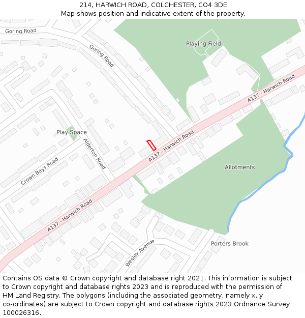 214, HARWICH ROAD, COLCHESTER, CO4 3DE: Location map and indicative extent of plot