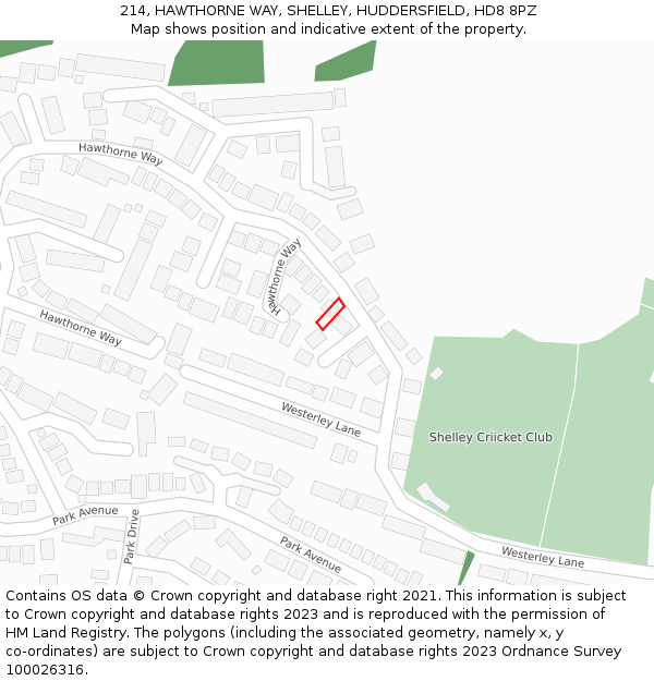 214, HAWTHORNE WAY, SHELLEY, HUDDERSFIELD, HD8 8PZ: Location map and indicative extent of plot