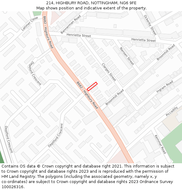 214, HIGHBURY ROAD, NOTTINGHAM, NG6 9FE: Location map and indicative extent of plot