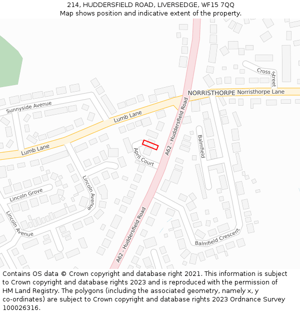 214, HUDDERSFIELD ROAD, LIVERSEDGE, WF15 7QQ: Location map and indicative extent of plot