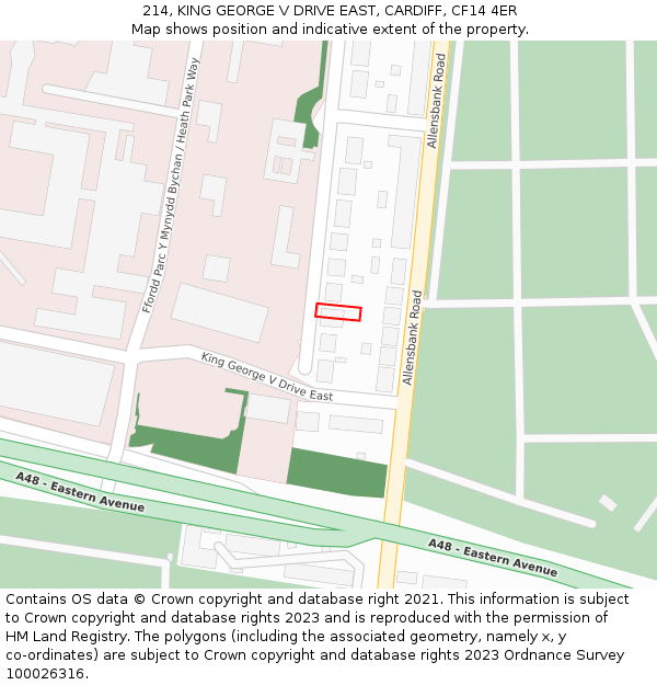 214, KING GEORGE V DRIVE EAST, CARDIFF, CF14 4ER: Location map and indicative extent of plot