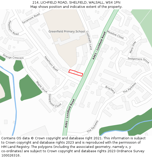 214, LICHFIELD ROAD, SHELFIELD, WALSALL, WS4 1PN: Location map and indicative extent of plot