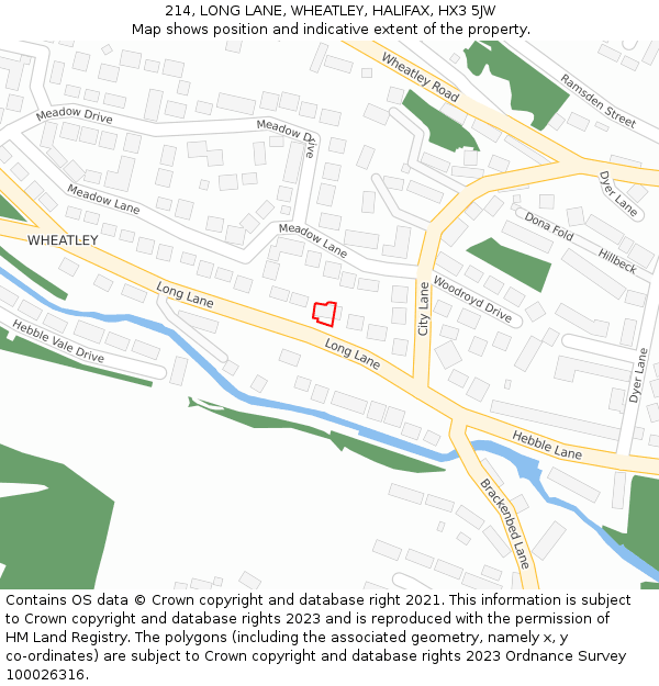 214, LONG LANE, WHEATLEY, HALIFAX, HX3 5JW: Location map and indicative extent of plot