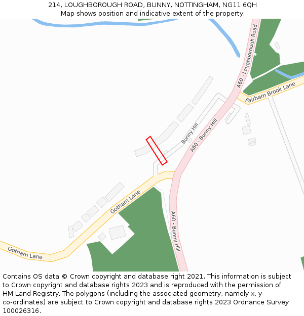 214, LOUGHBOROUGH ROAD, BUNNY, NOTTINGHAM, NG11 6QH: Location map and indicative extent of plot