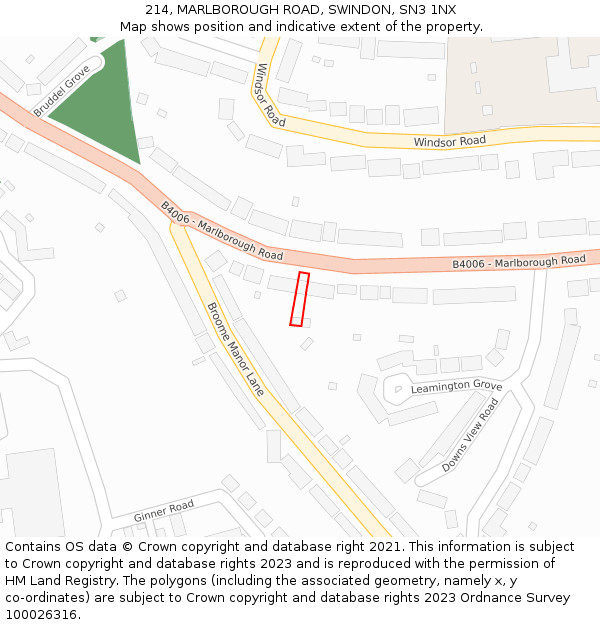 214, MARLBOROUGH ROAD, SWINDON, SN3 1NX: Location map and indicative extent of plot