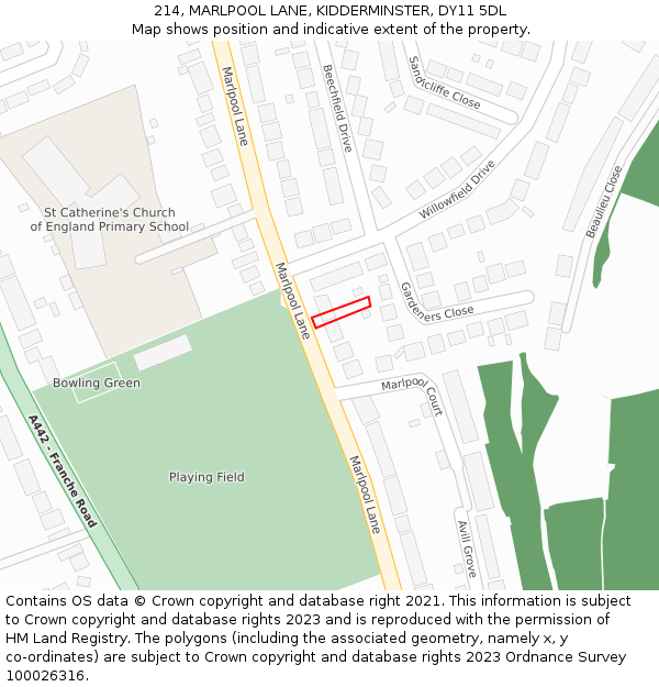 214, MARLPOOL LANE, KIDDERMINSTER, DY11 5DL: Location map and indicative extent of plot