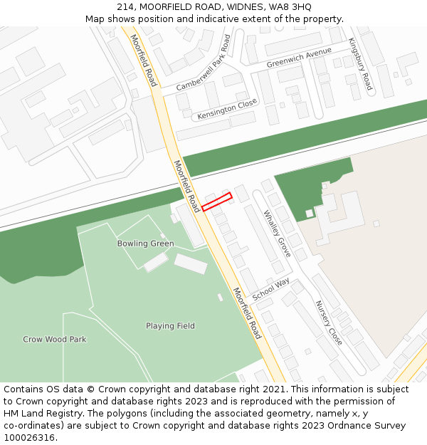 214, MOORFIELD ROAD, WIDNES, WA8 3HQ: Location map and indicative extent of plot