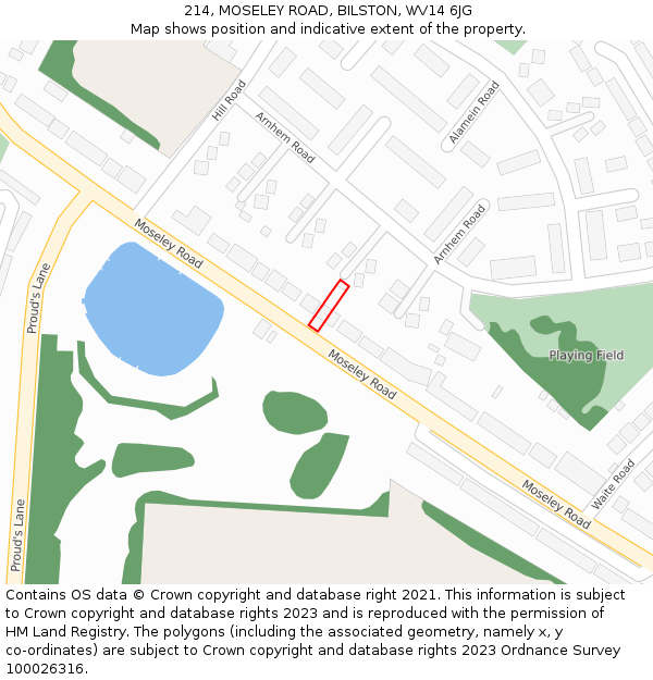 214, MOSELEY ROAD, BILSTON, WV14 6JG: Location map and indicative extent of plot