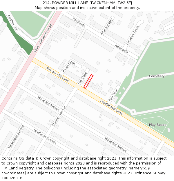 214, POWDER MILL LANE, TWICKENHAM, TW2 6EJ: Location map and indicative extent of plot