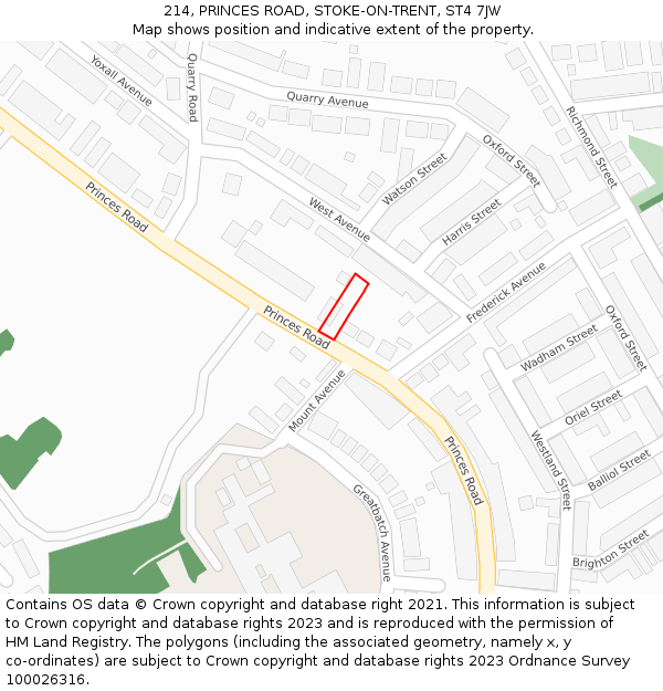 214, PRINCES ROAD, STOKE-ON-TRENT, ST4 7JW: Location map and indicative extent of plot