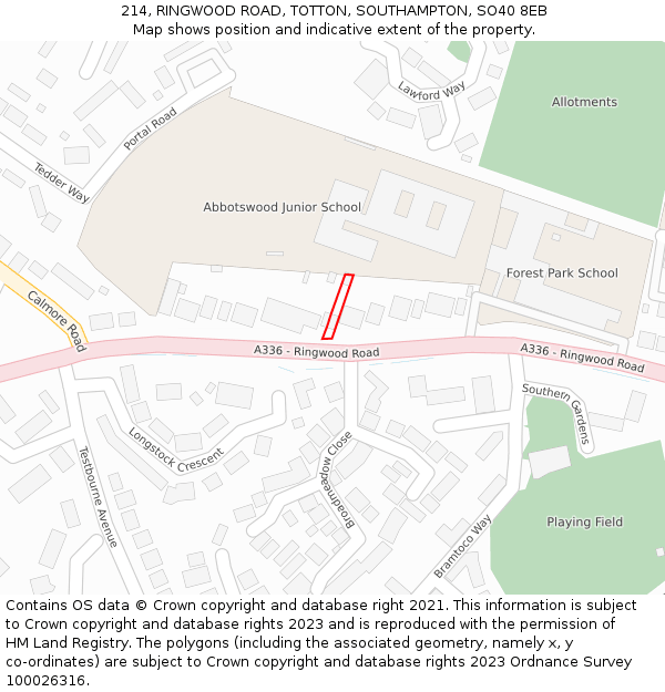 214, RINGWOOD ROAD, TOTTON, SOUTHAMPTON, SO40 8EB: Location map and indicative extent of plot