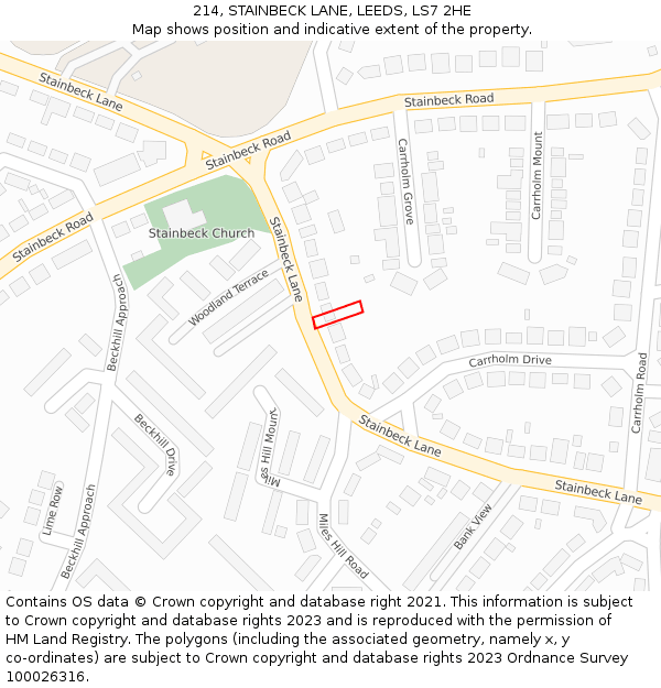 214, STAINBECK LANE, LEEDS, LS7 2HE: Location map and indicative extent of plot