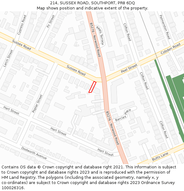 214, SUSSEX ROAD, SOUTHPORT, PR8 6DQ: Location map and indicative extent of plot