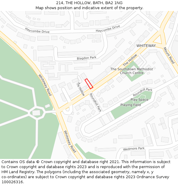 214, THE HOLLOW, BATH, BA2 1NG: Location map and indicative extent of plot