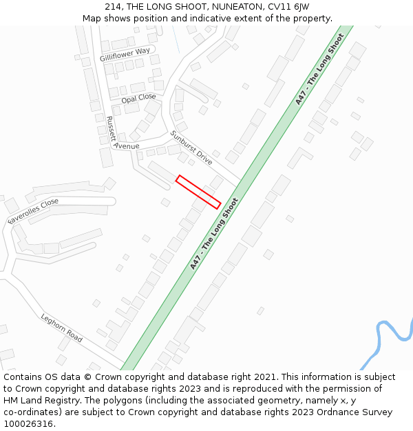 214, THE LONG SHOOT, NUNEATON, CV11 6JW: Location map and indicative extent of plot