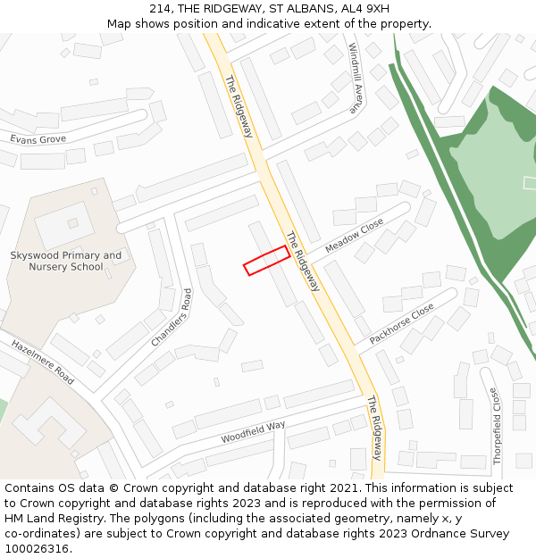 214, THE RIDGEWAY, ST ALBANS, AL4 9XH: Location map and indicative extent of plot