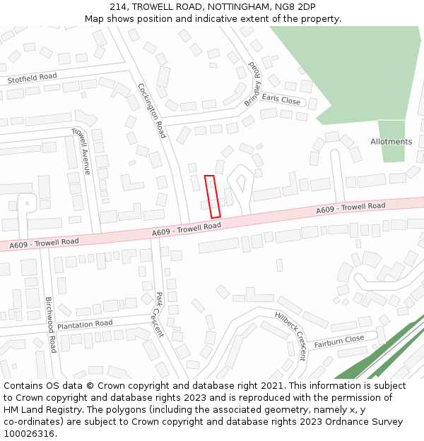 214, TROWELL ROAD, NOTTINGHAM, NG8 2DP: Location map and indicative extent of plot