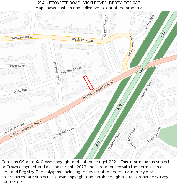 214, UTTOXETER ROAD, MICKLEOVER, DERBY, DE3 9AB: Location map and indicative extent of plot