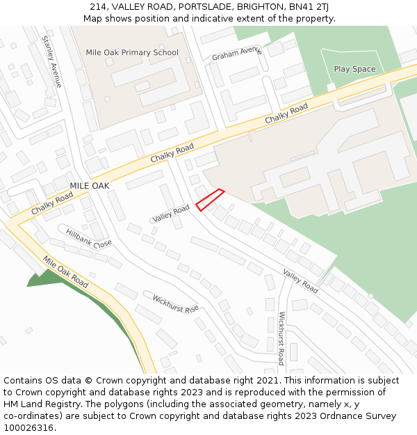 214, VALLEY ROAD, PORTSLADE, BRIGHTON, BN41 2TJ: Location map and indicative extent of plot