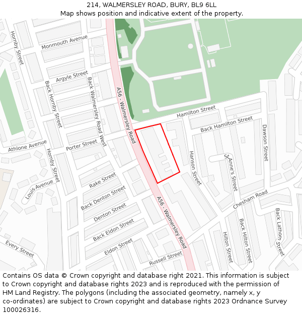 214, WALMERSLEY ROAD, BURY, BL9 6LL: Location map and indicative extent of plot