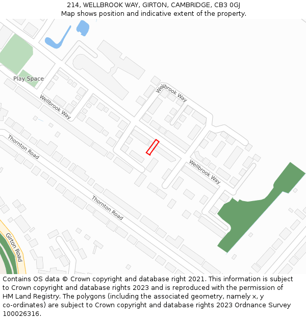 214, WELLBROOK WAY, GIRTON, CAMBRIDGE, CB3 0GJ: Location map and indicative extent of plot