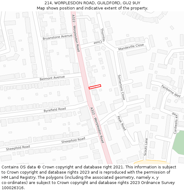 214, WORPLESDON ROAD, GUILDFORD, GU2 9UY: Location map and indicative extent of plot