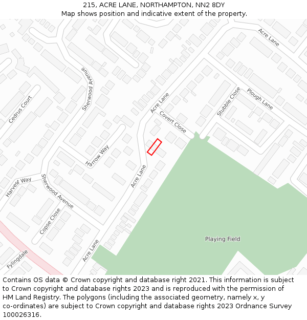 215, ACRE LANE, NORTHAMPTON, NN2 8DY: Location map and indicative extent of plot