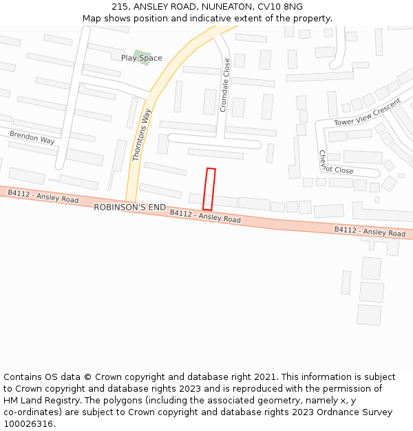 215, ANSLEY ROAD, NUNEATON, CV10 8NG: Location map and indicative extent of plot