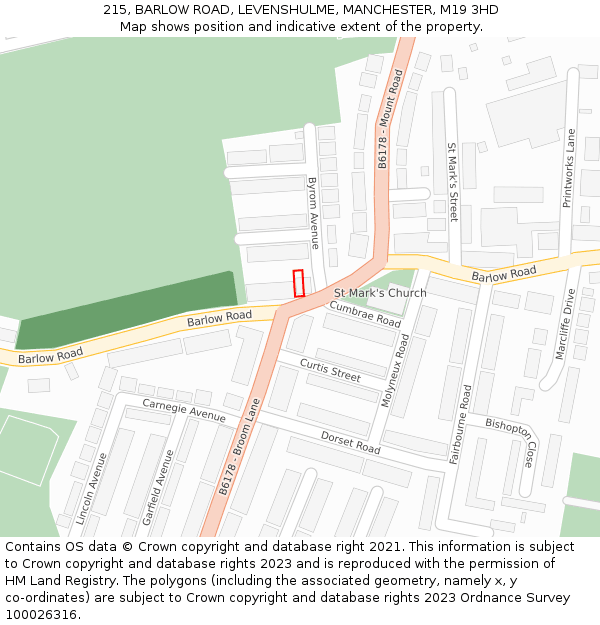 215, BARLOW ROAD, LEVENSHULME, MANCHESTER, M19 3HD: Location map and indicative extent of plot