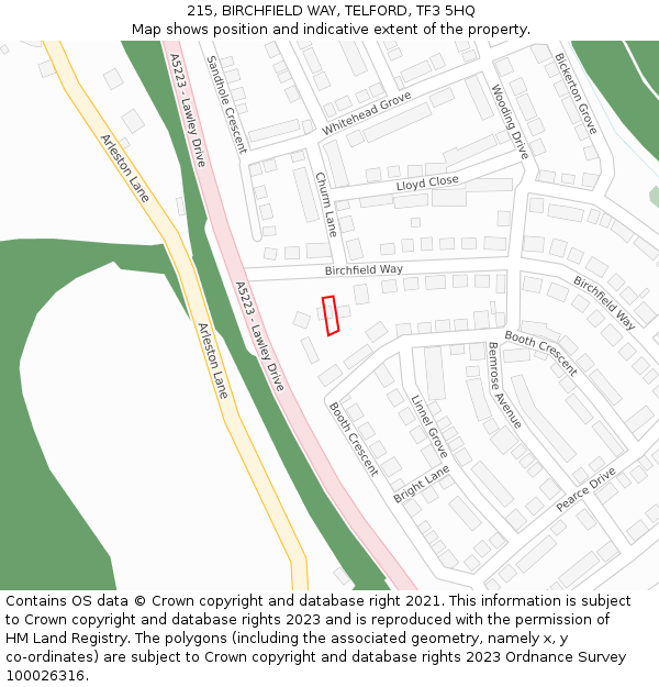 215, BIRCHFIELD WAY, TELFORD, TF3 5HQ: Location map and indicative extent of plot