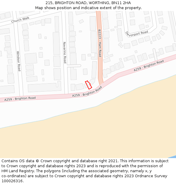 215, BRIGHTON ROAD, WORTHING, BN11 2HA: Location map and indicative extent of plot