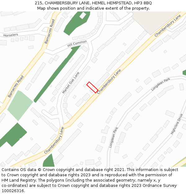 215, CHAMBERSBURY LANE, HEMEL HEMPSTEAD, HP3 8BQ: Location map and indicative extent of plot