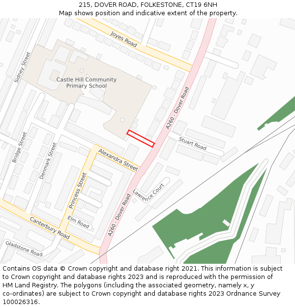 215, DOVER ROAD, FOLKESTONE, CT19 6NH: Location map and indicative extent of plot