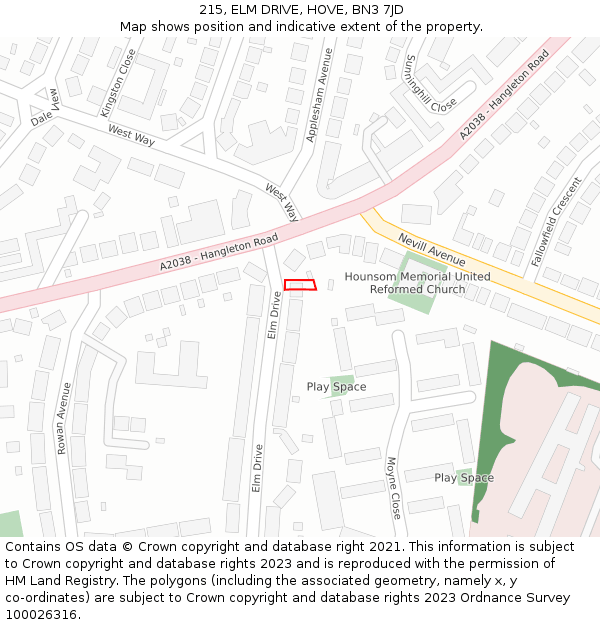 215, ELM DRIVE, HOVE, BN3 7JD: Location map and indicative extent of plot