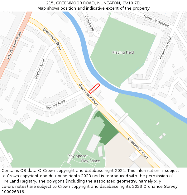 215, GREENMOOR ROAD, NUNEATON, CV10 7EL: Location map and indicative extent of plot