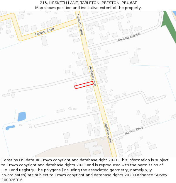 215, HESKETH LANE, TARLETON, PRESTON, PR4 6AT: Location map and indicative extent of plot