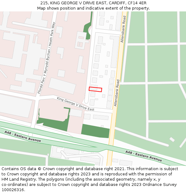 215, KING GEORGE V DRIVE EAST, CARDIFF, CF14 4ER: Location map and indicative extent of plot