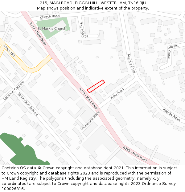 215, MAIN ROAD, BIGGIN HILL, WESTERHAM, TN16 3JU: Location map and indicative extent of plot