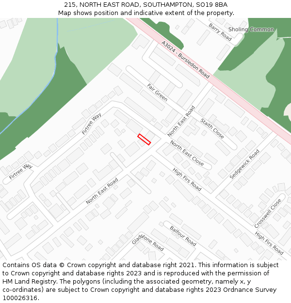 215, NORTH EAST ROAD, SOUTHAMPTON, SO19 8BA: Location map and indicative extent of plot