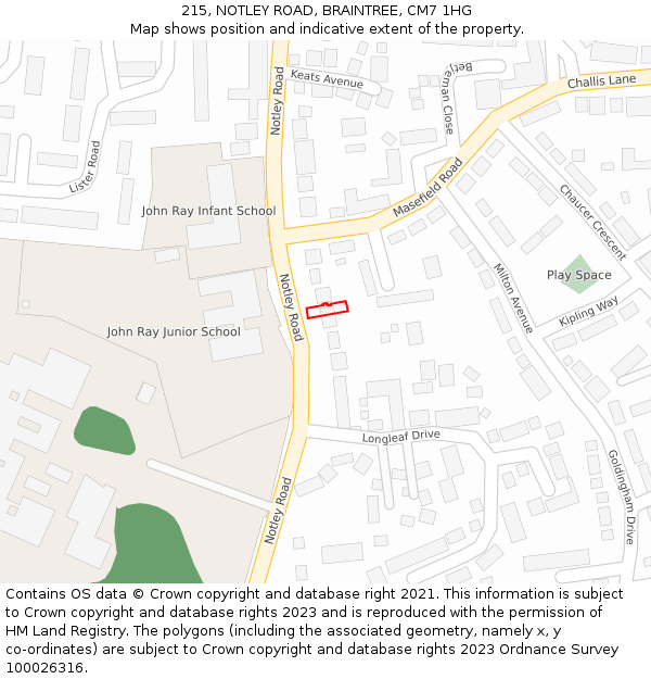 215, NOTLEY ROAD, BRAINTREE, CM7 1HG: Location map and indicative extent of plot