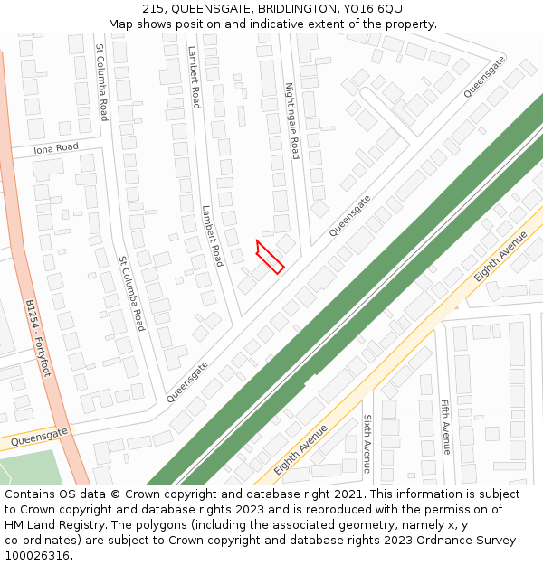 215, QUEENSGATE, BRIDLINGTON, YO16 6QU: Location map and indicative extent of plot