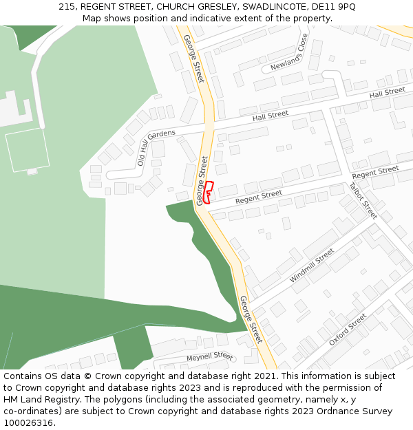 215, REGENT STREET, CHURCH GRESLEY, SWADLINCOTE, DE11 9PQ: Location map and indicative extent of plot