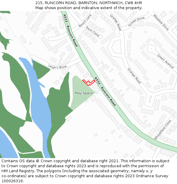 215, RUNCORN ROAD, BARNTON, NORTHWICH, CW8 4HR: Location map and indicative extent of plot