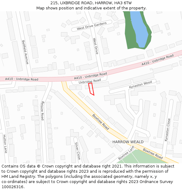 215, UXBRIDGE ROAD, HARROW, HA3 6TW: Location map and indicative extent of plot